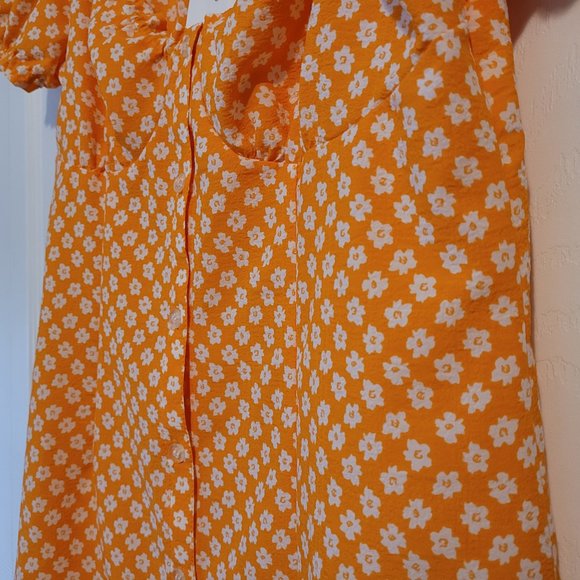 🍂 NWT H&M Orange Floral Mini Dress - Picture 3 of 6